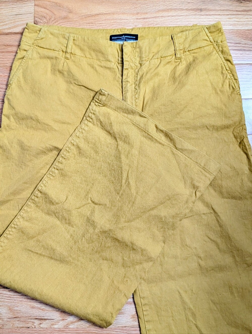 Peruvian Connection Linen Blend Wide Leg Trousers Size 14 Mustard Ochre Yellow